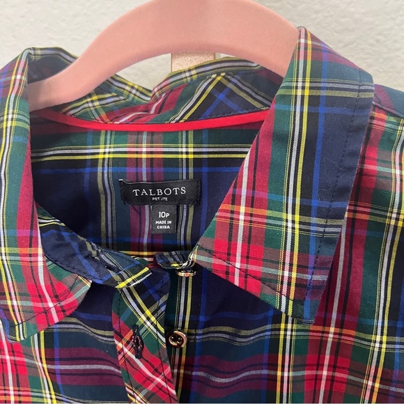 Talbots button down Plaid Navy holiday 10P - Picture 3 of 6